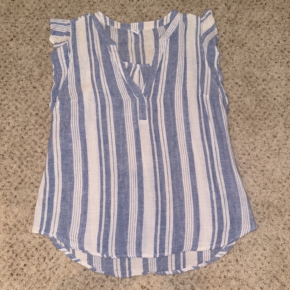 Old Navy XS blue striped tank top with ruffled sleeves
